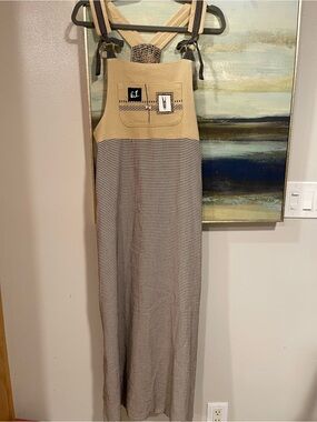 Vintage K.D. Spring Two-Tone Houndstooth Maxi  Dress in the Camel & Brown
